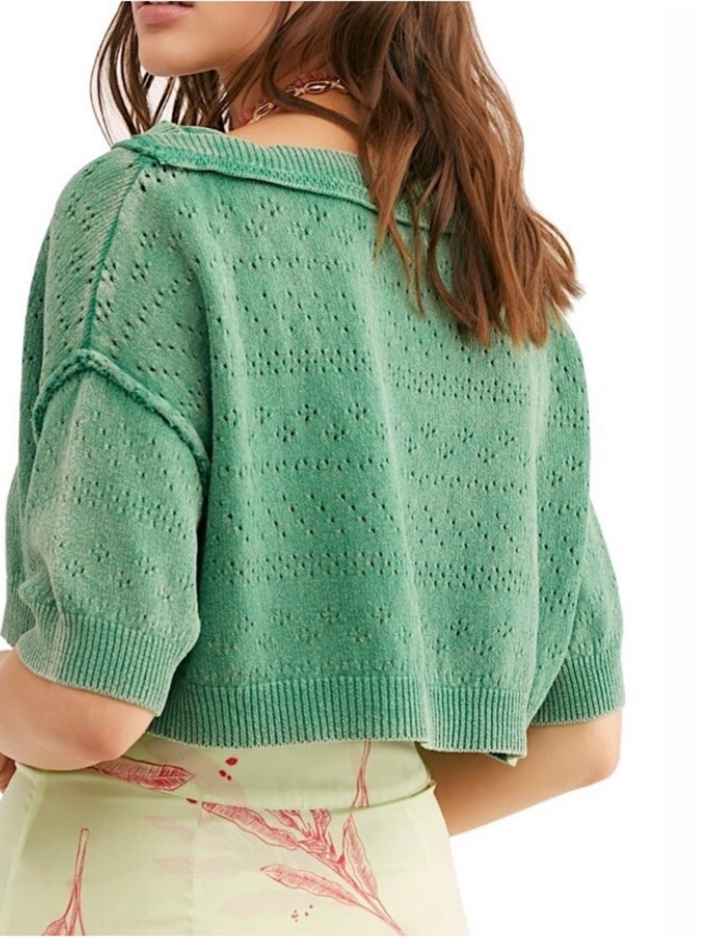 Free People Knit Sand Castle Cropped Pointelle Sweater